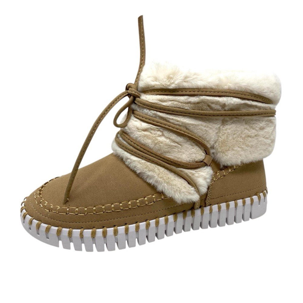 Ilse Jacobsen Tulip 6072 Ankle Boots Latte Faux Fur Lined Zipper Eco Friendly